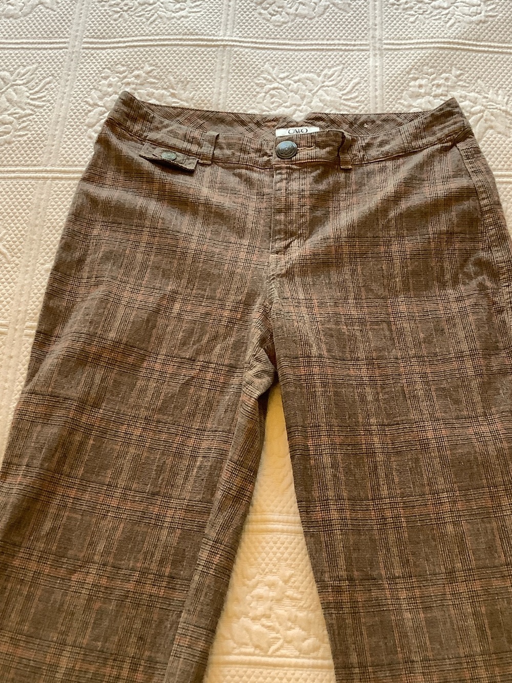 Cato Plaid Straight-Leg Brown Dress Trousers